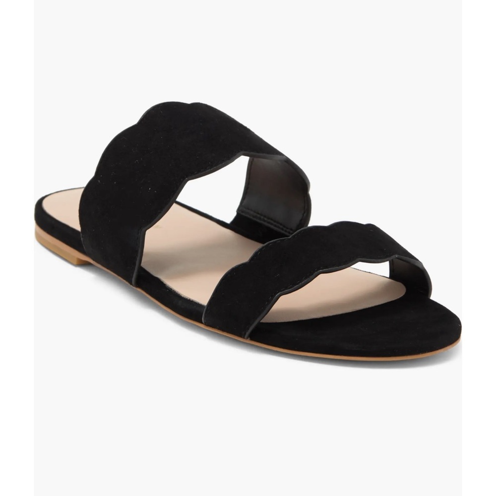 Stuart Weitzman Santorini Black Scalloped Double-Band Slide Sandal